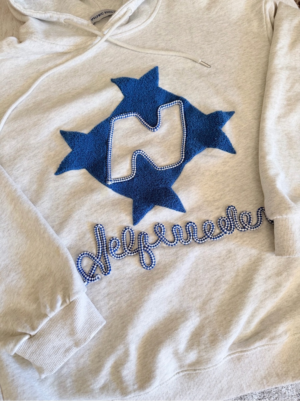 Aelfric Eden Stellaris Embroidered Oversized Hoodie Grey Blue L